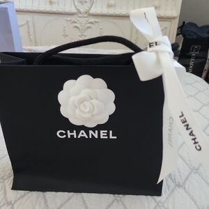 CHANEL Black and White Floral Accent Bag